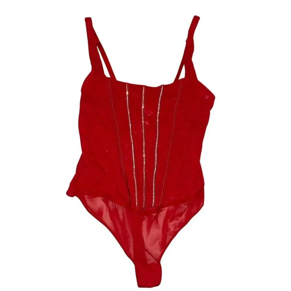 Auden Women's BUNDLE Rhinestone Mesh Bodysuit Black‎ Red Size M Glamorous
